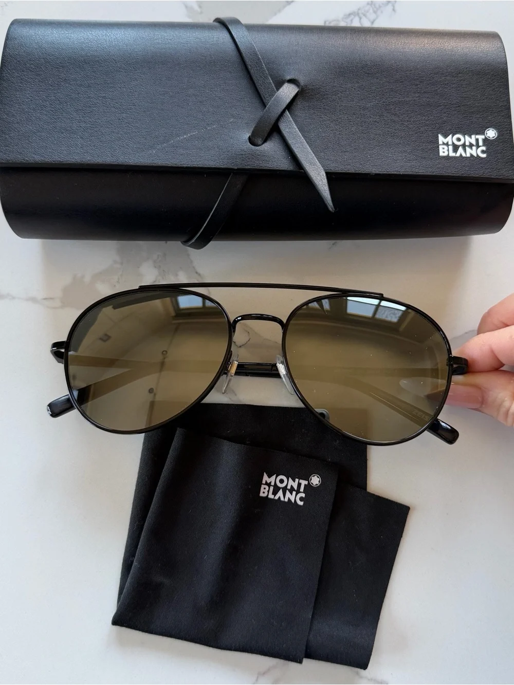 The Montblanc MB605s Black Aviator Sunglasses with Gray Mirror Lenses